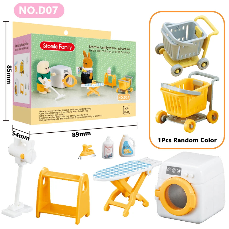 1:12 Miniature Furniture Forest Family Kitchen Toy Dining Table Dollhouse Accessories Bathroom Pretend Play for Girl Gifts Toys